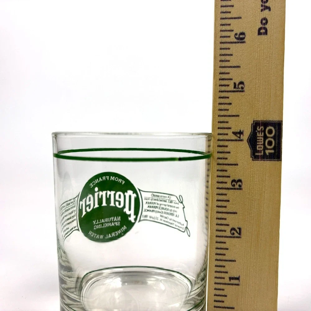 VTG 80s Perrier Tumbler Glass Sparkling Mineral Water C'est Fou Retro Advertisng